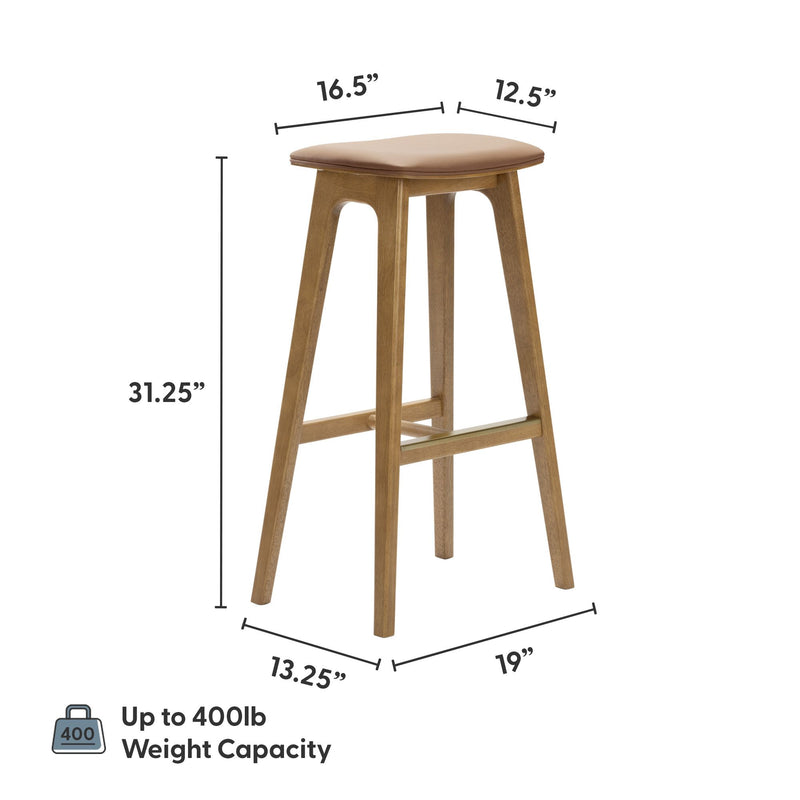Wooden bar stool with dimensions and 400 lb weight capacity.