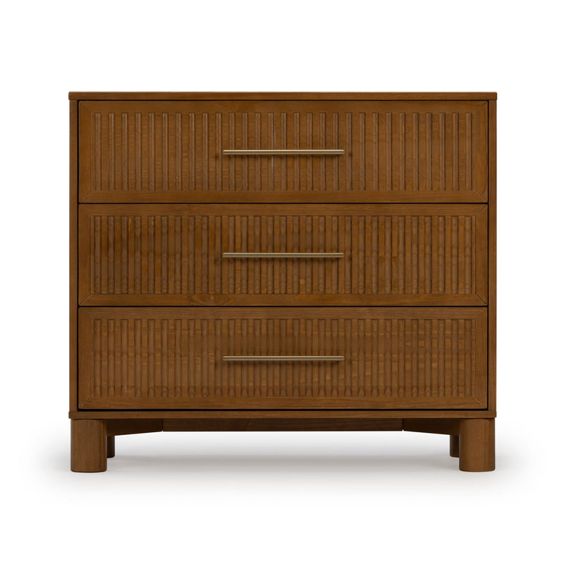Sera Fluted 3 Drawer Dresser with Brass Handle - Walnut Sera Fluted 3 Drawer Dresser with Brass Handle - Walnut