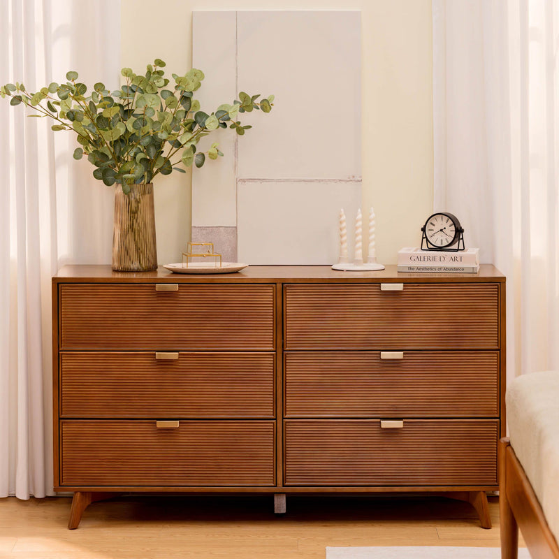 Linea 6-Drawer Double Dresser in Pecan | Solid Pine Wood Construction | Refined Contemporary Design | Easy Assembly | Plank + Beam Linea 6-Drawer Double Dresser in Pecan | Solid Pine Wood Construction | Refined Contemporary Design | Easy Assembly | Plank + Beam