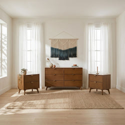 Linea Dresser + Nightstands Set in Pecan | Refined Contemporary Design | Easy Assembly | 1 Year Warranty