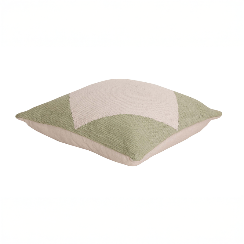 Decorative throw pillow with green and beige geometric design for home decor.