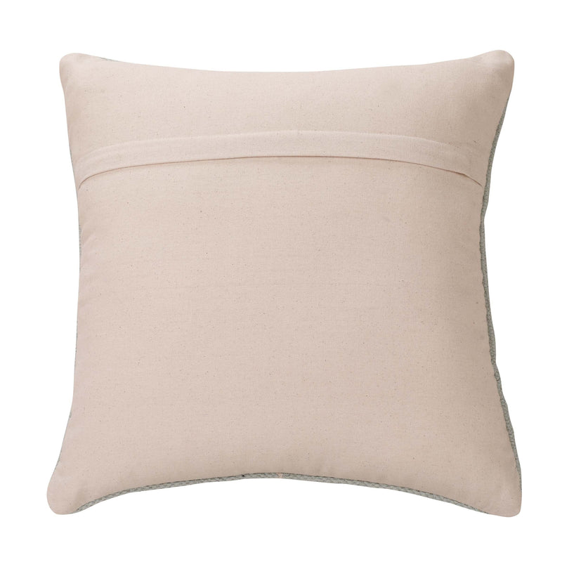 Beige square pillow with a minimalist design on a white background.