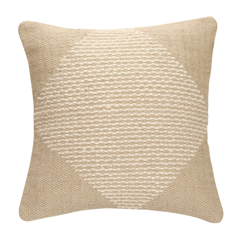 Beige woven decorative throw pillow with textured geometric design for stylish home decor.