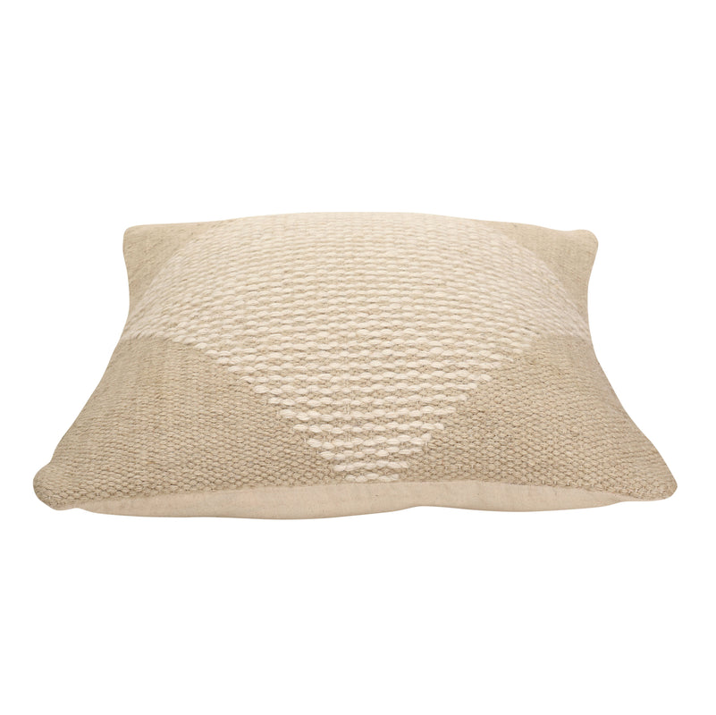 Woven beige and cream decorative throw pillow for modern living room decor.