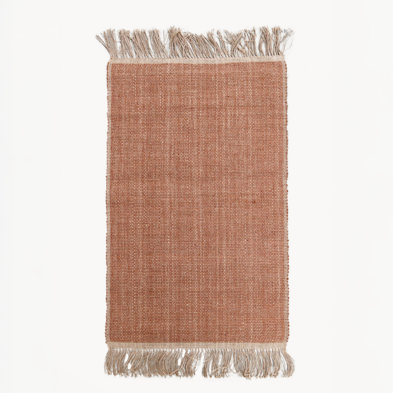 Handwoven Jute Rug with Fringe Edges in Natural Color for Rustic Home Decor