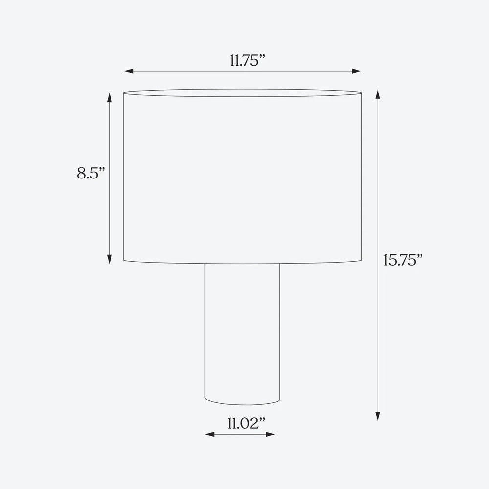 Detailed dimensions of modern table lamp with cylindrical shade, perfect for living room decor and ambient lighting.