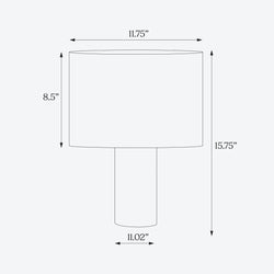 Detailed dimensions of modern table lamp with cylindrical shade, perfect for living room decor and ambient lighting.