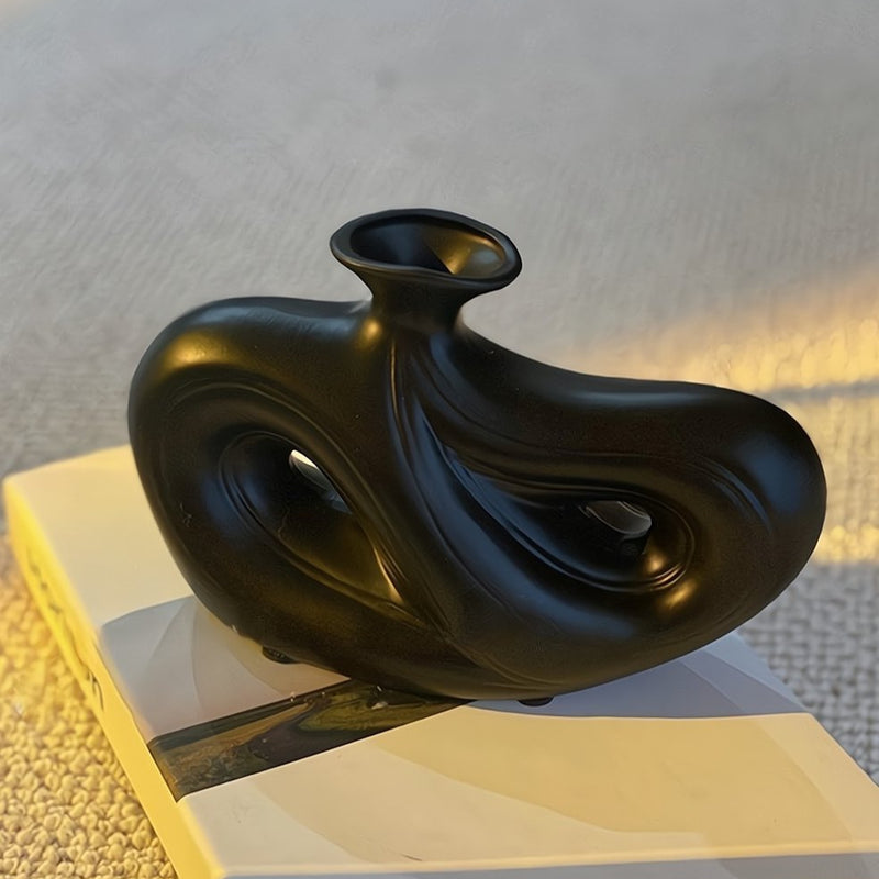 Handmade Contemporary Abstract Ceramic Black Flower Vase - Decorative Irregular Vase - Vases - Irregular Pottery Decor Vase - Regular - Inspecial Home