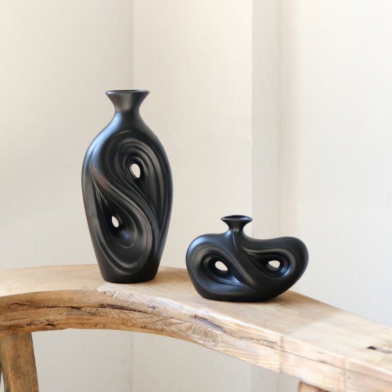 Handmade Contemporary Abstract Ceramic Black Flower Vase - Decorative Irregular Vase - Vases - Irregular Pottery Decor Vase - Large - Inspecial Home