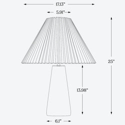 Measurement chart of a lamp with pleated shade on a white background