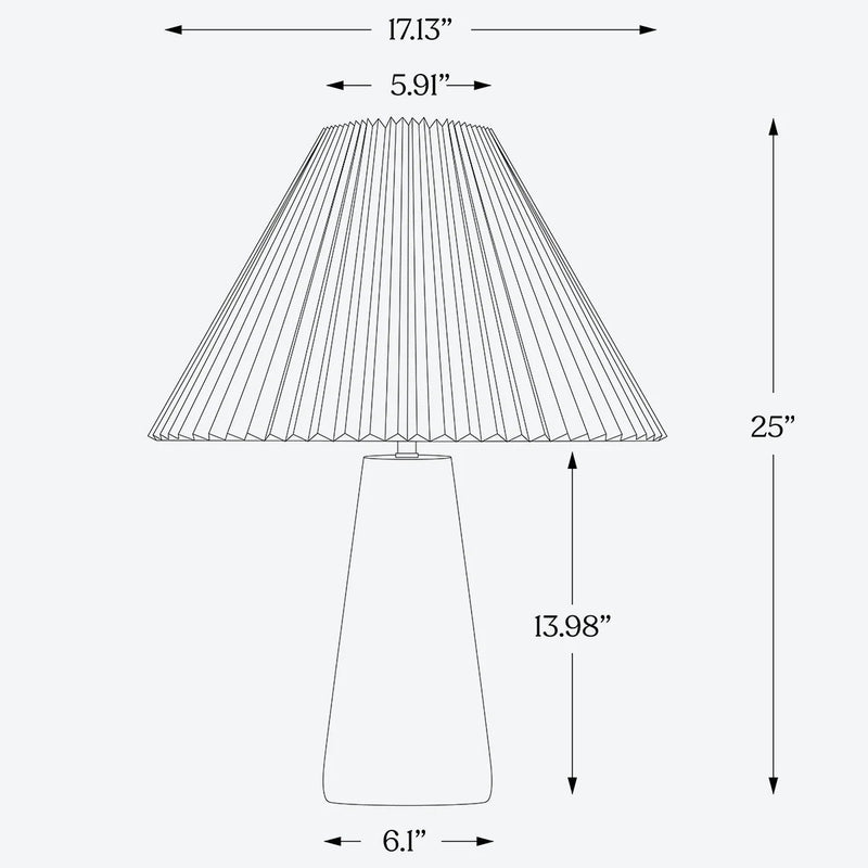 Measurement chart of a lamp with pleated shade on a white background