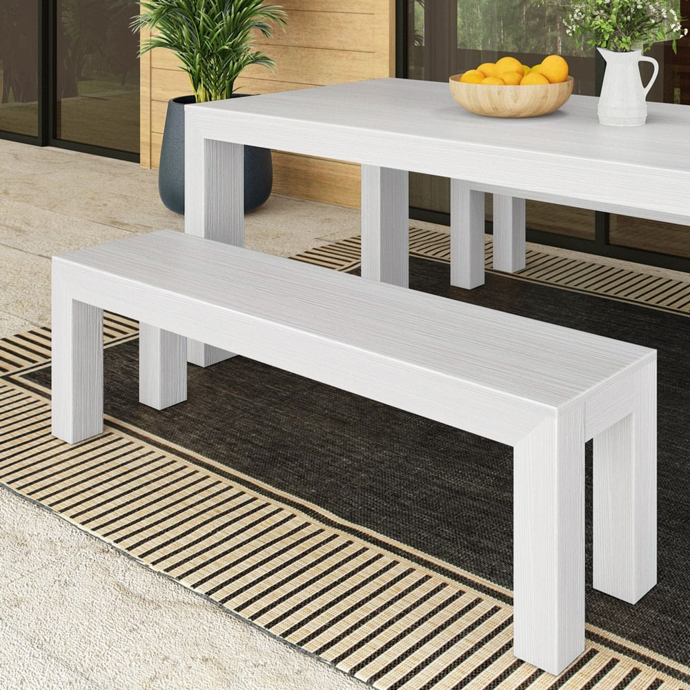 Modern Outdoor Solid Wood Bench Outdoor Bench Plank+Beam White Wirebrush 
