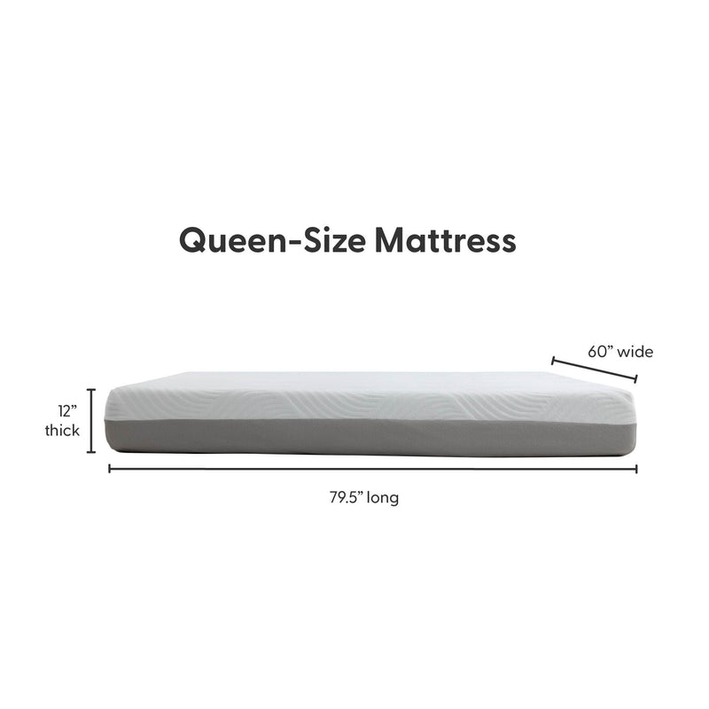 Queen-size mattress dimensions: 60 inches wide, 79.5 inches long, and 12 inches thick.