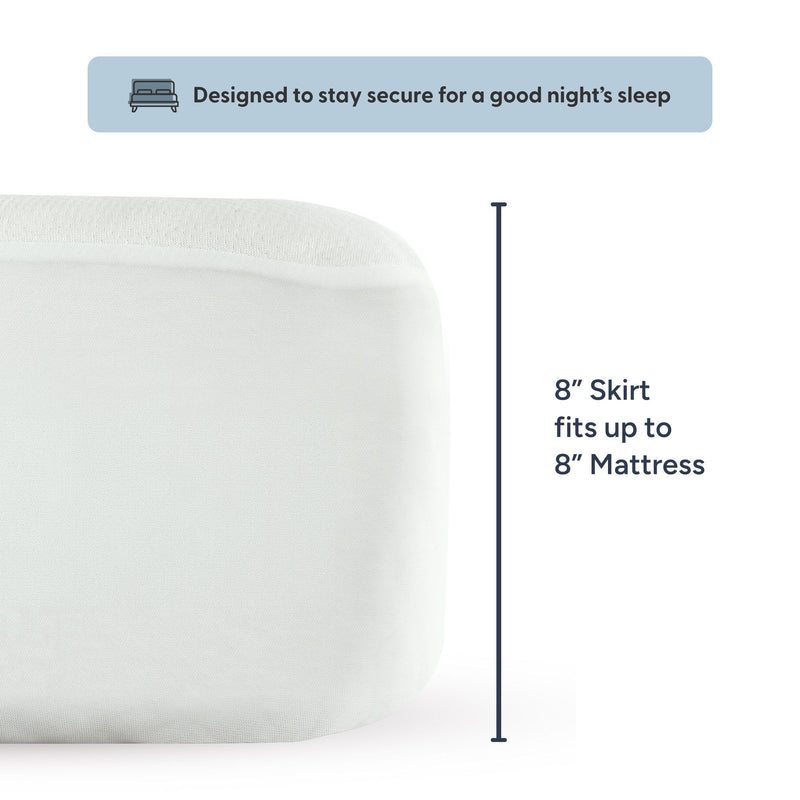 Mattress cover with 8-inch skirt designed for secure fit on 8-inch mattresses, ensuring a good night's sleep.