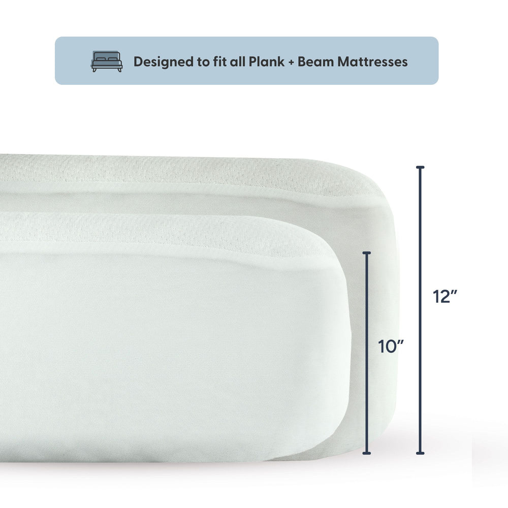 Mattress compatible with Plank + Beam, available in 10-inch and 12-inch sizes.