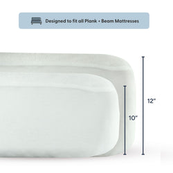 Mattress compatible with Plank + Beam, available in 10-inch and 12-inch sizes.