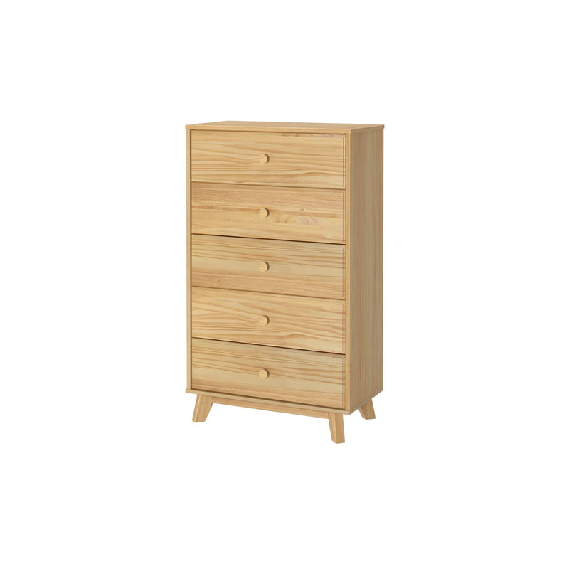 Tall wooden chest of drawers with five spacious compartments for bedroom storage furniture.