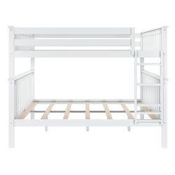 White wooden bunk bed frame with ladder and slatted base, ideal for maximizing bedroom space for kids or guest rooms.