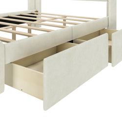 P1870146000-B01 : Single Beds Upholstered Bed with Rectangular Headboard (Full) 2 Drawer Side Storage, Cream