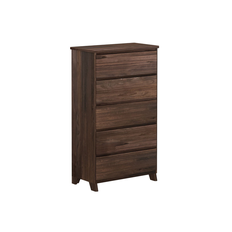 Wooden five-drawer chest of drawers for bedroom storage.