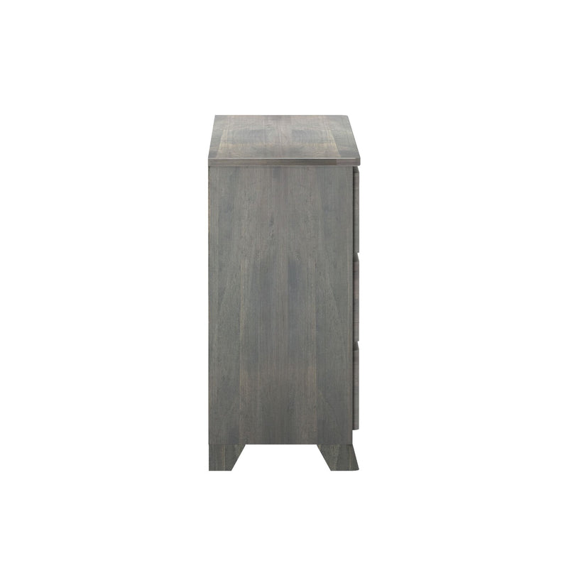 Side view of a modern gray wooden dresser with clean lines for home decor.