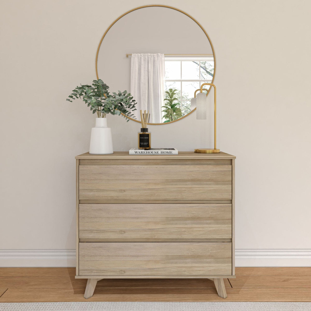 Modern 3-Drawer Dresser Small Solid Wood Chest of Drawers, Scandinavian