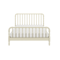 Front-facing cream-painted wooden spindle bed frame with turned spindles and white mattress, classic farmhouse-style bedroom furniture product image