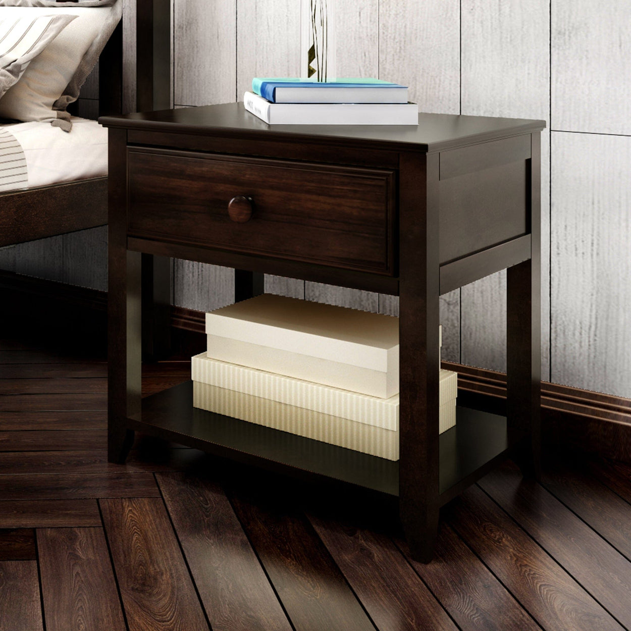 Classic 1-Drawer Nightstand Furniture Plank+Beam Espresso 