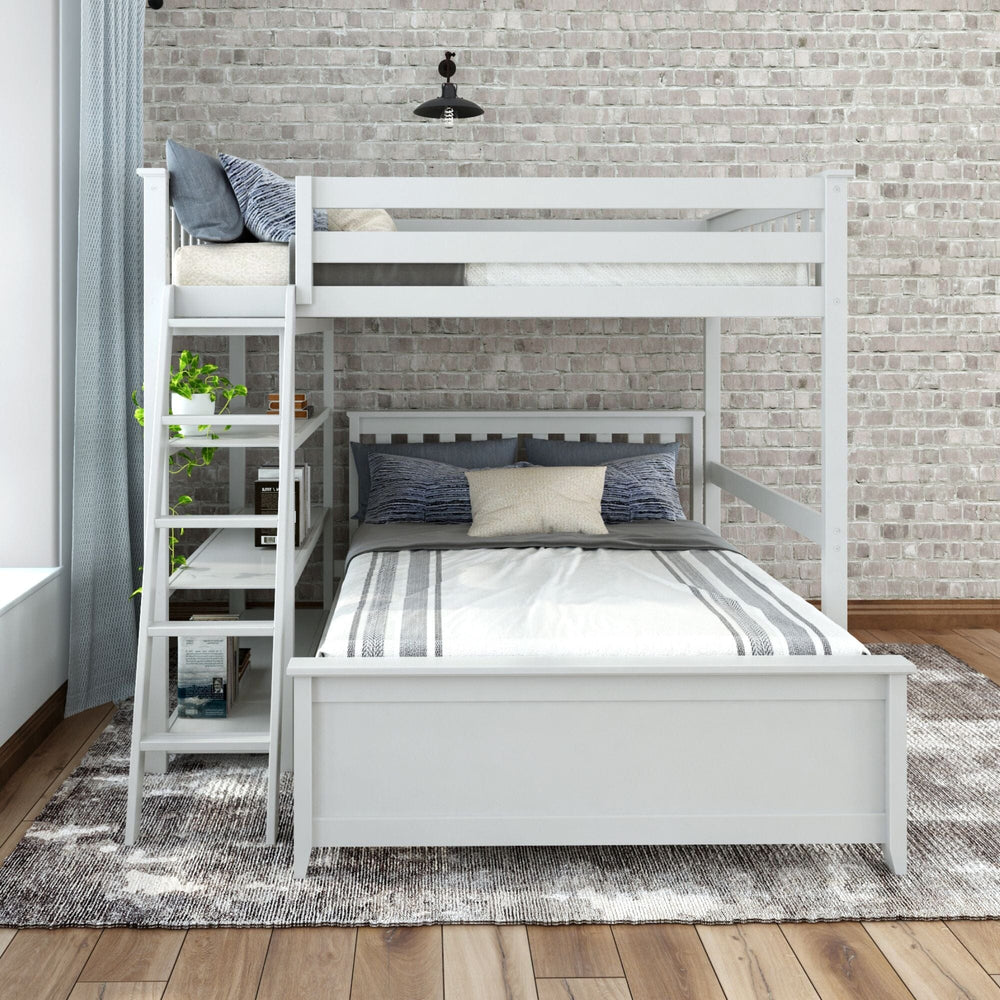 Classic Full/Full L-Shaped Bunk Bed + Bookcase Bunk Beds Plank+Beam 