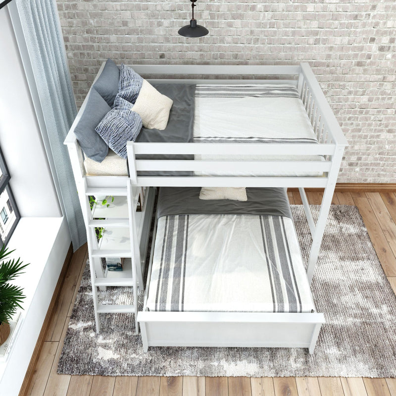 Classic Full/Full L-Shaped Bunk Bed + Bookcase Bunk Beds Plank+Beam 