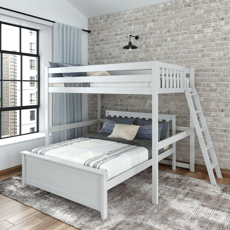 Classic Full/Full L-Shaped Bunk Bed + Ladder on End Bunk Beds Plank+Beam White 