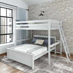 Classic Full Over Full L-Shaped Bunk Bed with Ladder on End Bunk Beds Plank+Beam White 