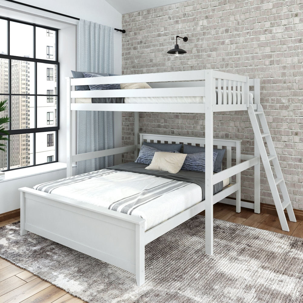Classic Full Over Queen L-Shaped Bunk Bed with Ladder on End Bunk Beds Plank+Beam White 