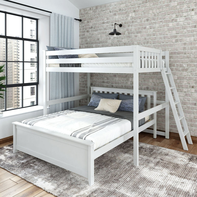 Classic Full/Queen L-Shaped Bunk Bed + Ladder on End Bunk Beds Plank+Beam White 