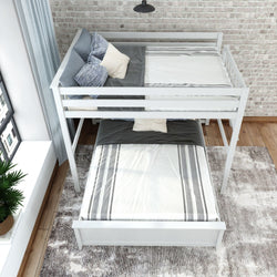 PB18-733-002 : Bunk Beds L-Shaped Full over Queen Bunk Bed Bed with Ladder on End, White