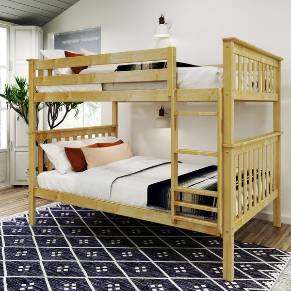 Full Over Full Bunk Bed Modern Solid Wood Bed Frames, Guardrail, 400 lb ...