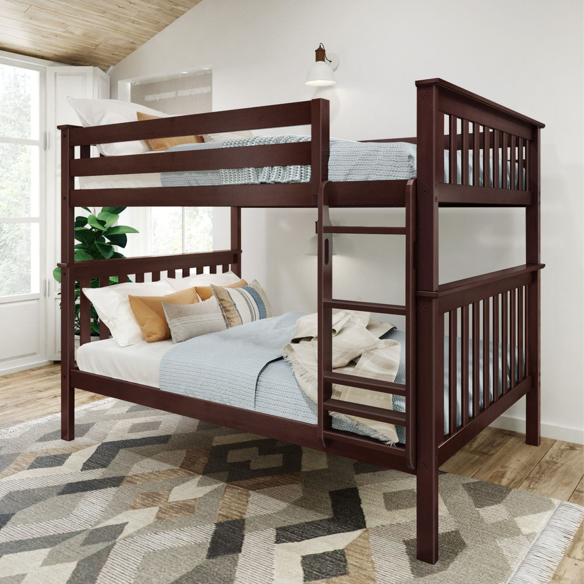 Full Over Full Bunk Bed Modern Solid Wood Bed Frames, Guardrail, 400 lb ...