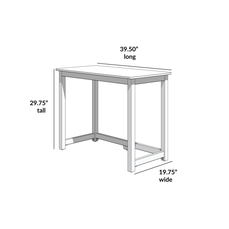 Illustration of a modern rectangular table with dimensions 39.50 inches long, 19.75 inches wide, and 29.75 inches tall.