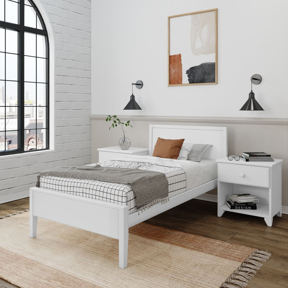 Modern Twin-Size Bed with Panel Headboard Single Beds Plank+Beam White 