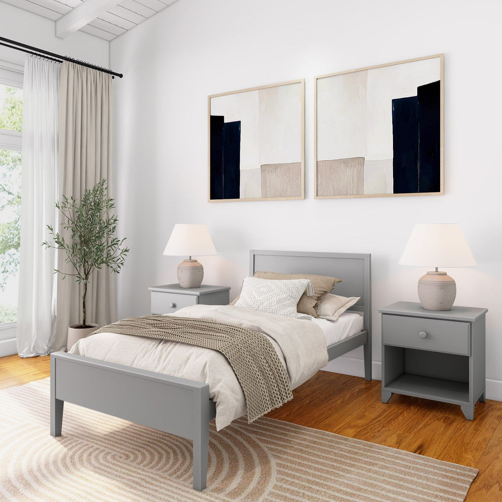 Modern Twin-Size Bed with Panel Headboard Single Beds Plank+Beam Grey 