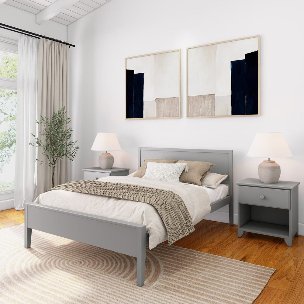 Modern Full-Size Bed with Panel Headboard Single Beds Plank+Beam Grey 
