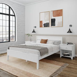 Modern Queen-Size Bed with Panel Headboard Single Beds Plank+Beam White 