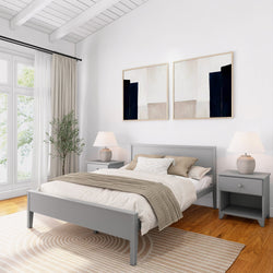 Modern Queen-Size Bed with Panel Headboard Single Beds Plank+Beam Grey 