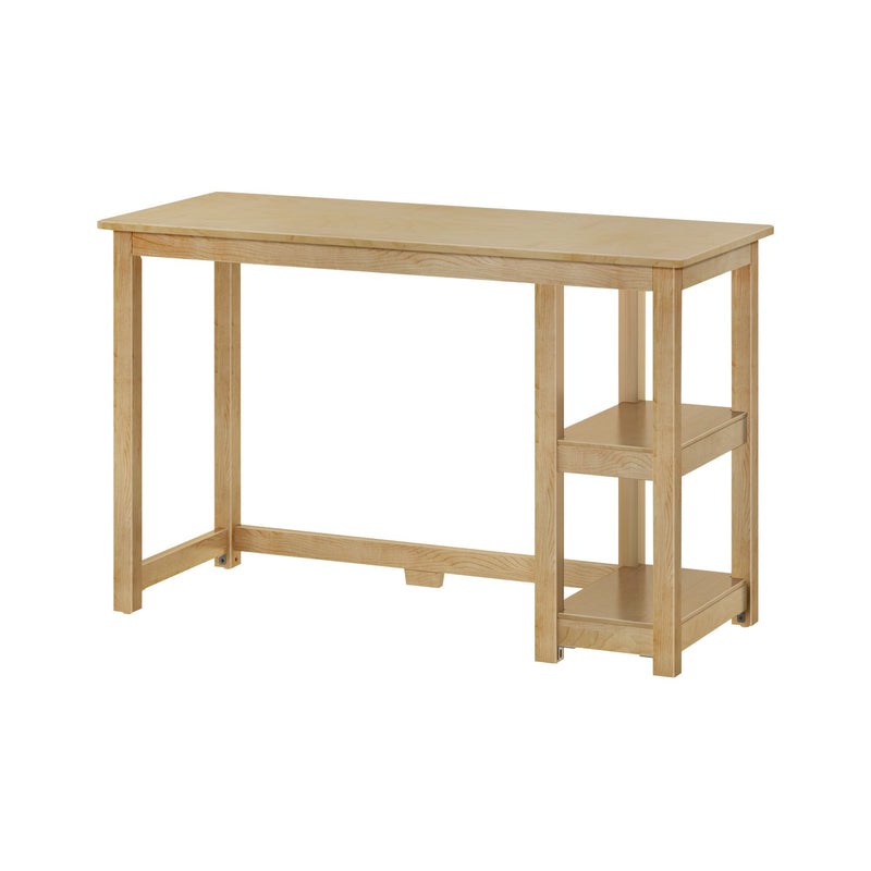 Wooden study desk with shelves, ideal for home office organization and storage solutions.