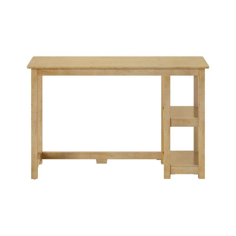 Natural wooden desk with built-in shelves, minimalist office furniture.