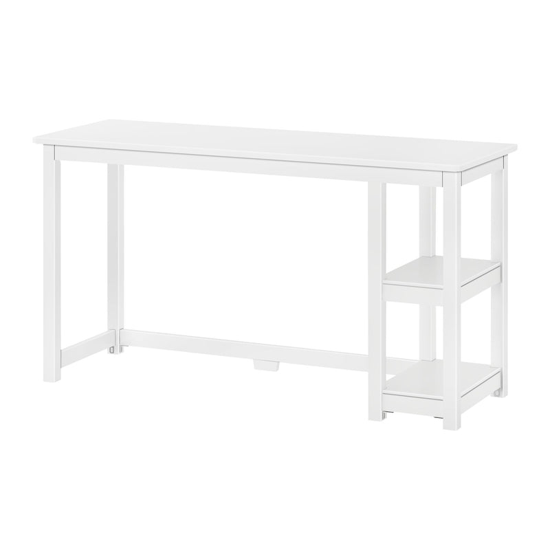 White modern office desk with two shelves.