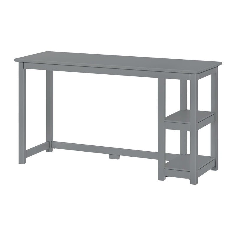 Gray modern desk with shelves on the side for home or office use.