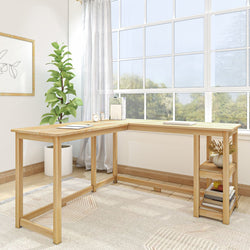 Solid Wood Corner Desk with Shelves Desk Plank+Beam Natural 