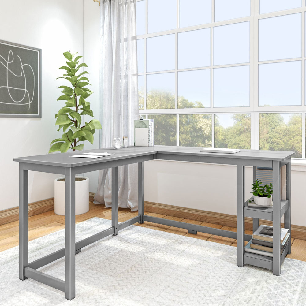 Solid Wood Corner Desk with Shelves Desk Plank+Beam Grey 