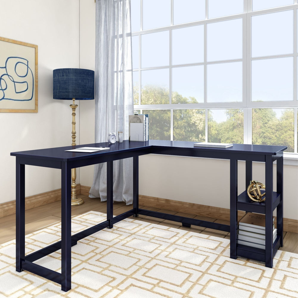 Solid Wood Corner Desk with Shelves Desk Plank+Beam Blue 